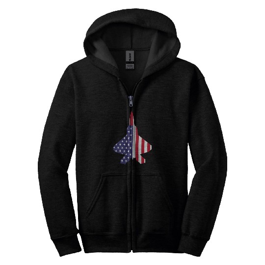 F22 Raptor American Flag 4th of July Patriotic Airplane Art Zip Hoodies