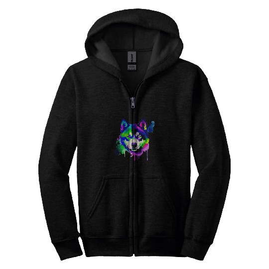 Cool Husky Watercolor Explosion Husky Love Rad Dog Zip Hoodies