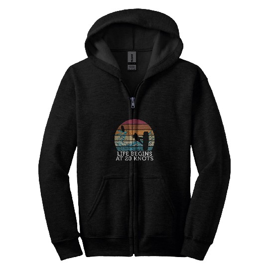 Surf Life Life Begins At 20 Knots vintages Sunset Beach Kite Surfing Zip Hoodies
