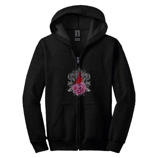 Cardinal Bird With Peony Color indianas State Tattoo Art Zip Hoodies