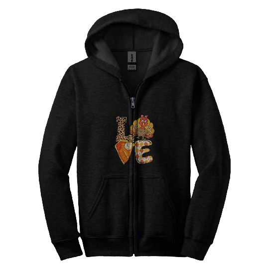 Love Turkey Leaves Autumn Fall Funny Thanksgiving Women Men Zip Hoodies