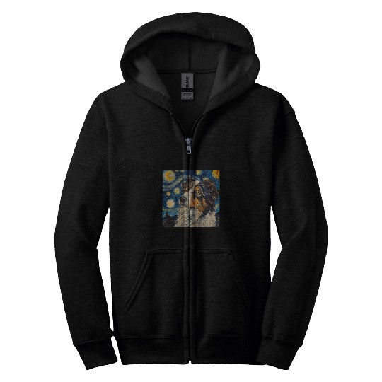 Australian Shepherd Dog Van Gogh Style Starry Night Zip Hoodies