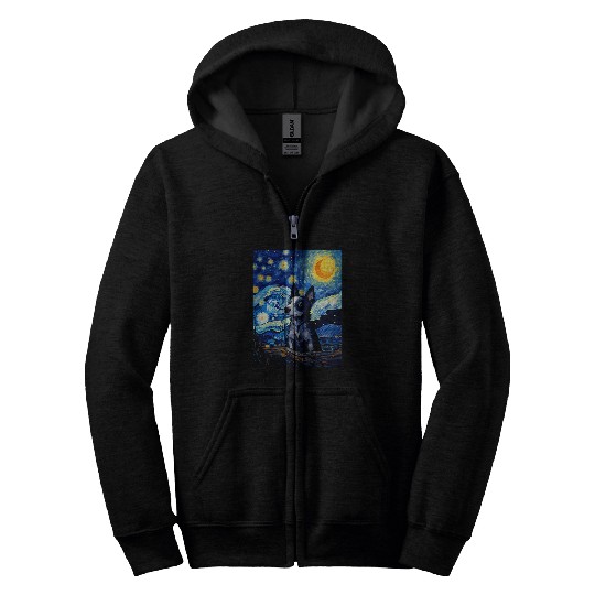 Blue Heeler Dog Starry Night Vincent van Gogh Australian 1 Zip Hoodies
