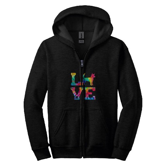 Love Portuguese Podengo Pequeno Tie Dye Dog Mom Dad Zip Hoodies