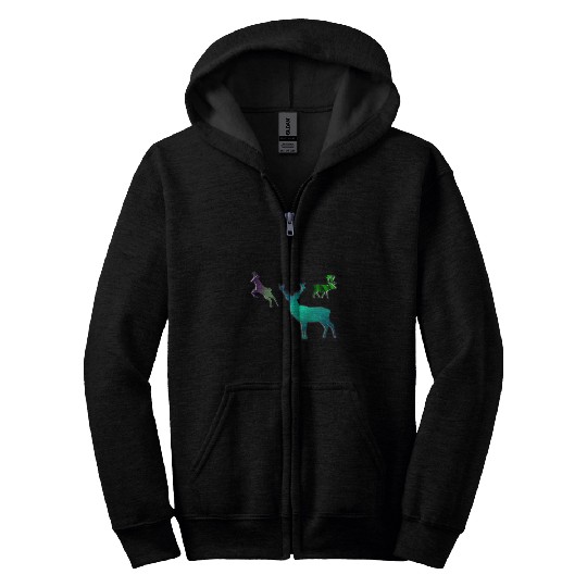 Lacrosse Gift Moose and Deers with Aurora Alaska Northern Lights Zip Hoodies