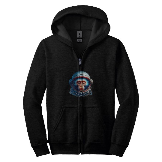 Cosmic vintages Space Travel Astronaut Monkey Thinker Nebula Zip Hoodies