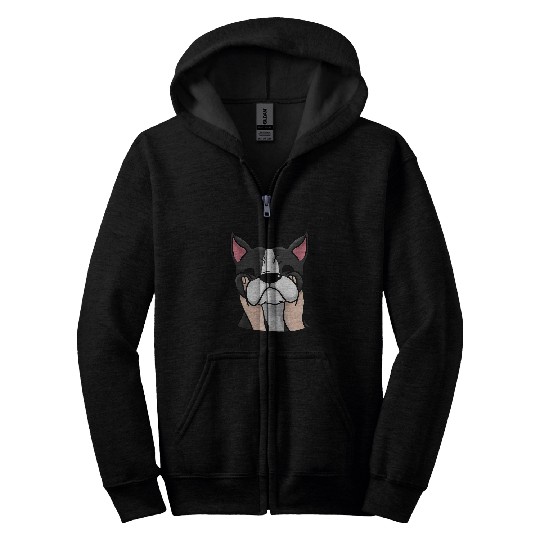 chubby cheeks boston terrier dog Zip Hoodies