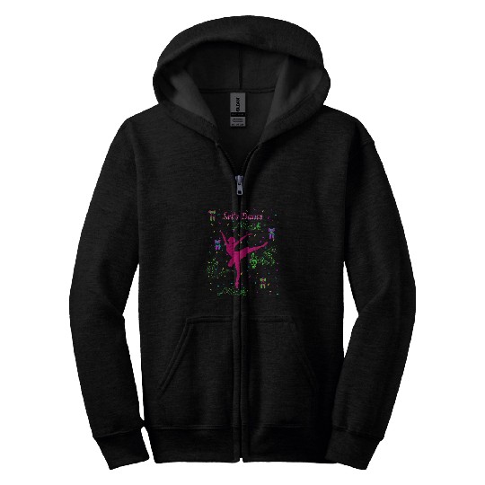 Cute Girls Hot Pink Ballerina Dance Black Zip Hoodies