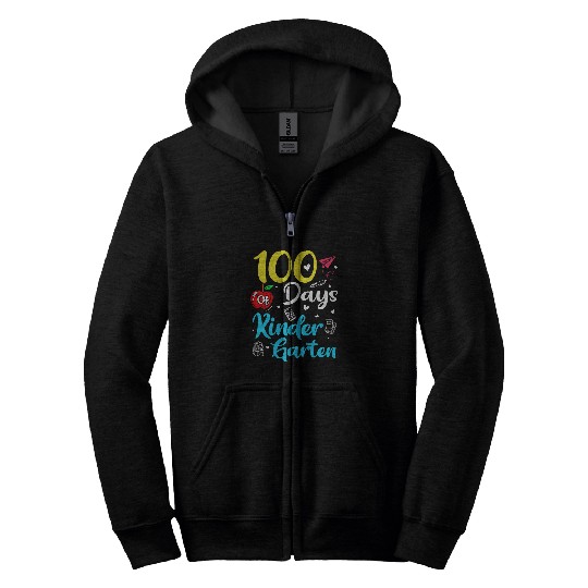 100 Days Of Kindergarten 100th Day Of School Student Teacher 1 Zip Hoodies