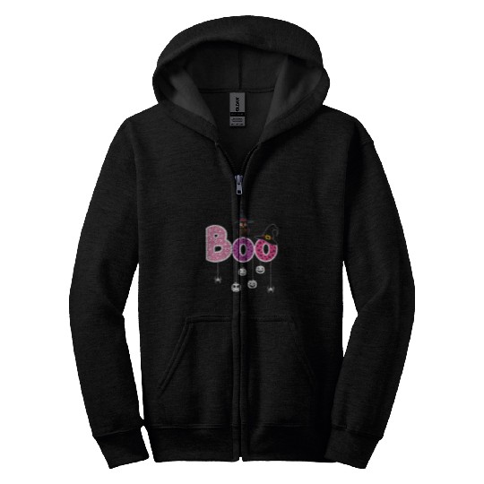Pink Boo Spider WItch Hat Cute Scary Halloween Girls Women 21 Zip Hoodies