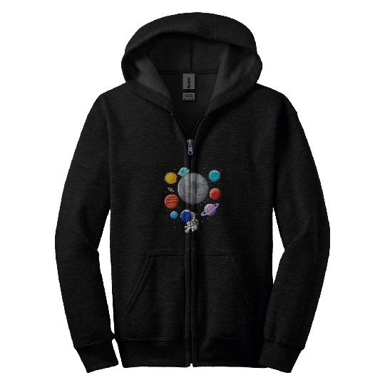 Astronaut Holding Planet Balloons SolarSystem Space Kids Zip Hoodies