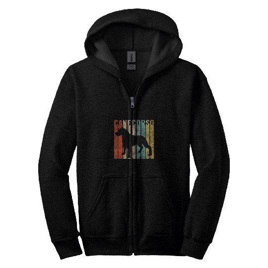 Cane Corso Retro 1970s Dog Silhouette Cracked Distressed Zip Hoodies