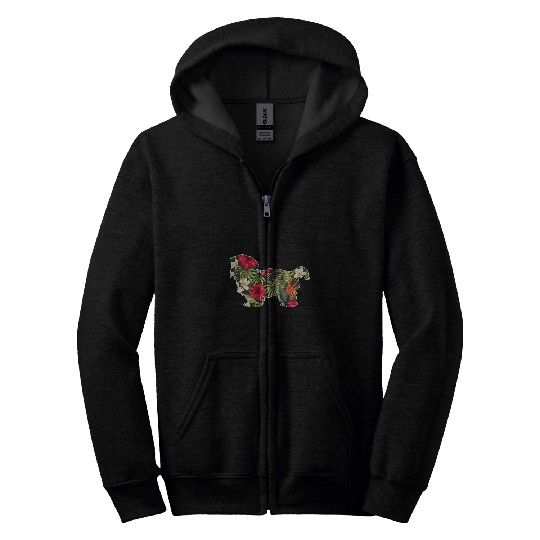Shih Tzu Summer Tropical Floral Print Flower Hawaii Men Girl Zip Hoodies