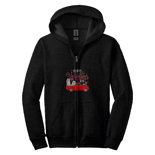 Dog Samoyed Happy Valentines Day Funny Red Plaid Truck Samoyed Lover Zip Hoodies