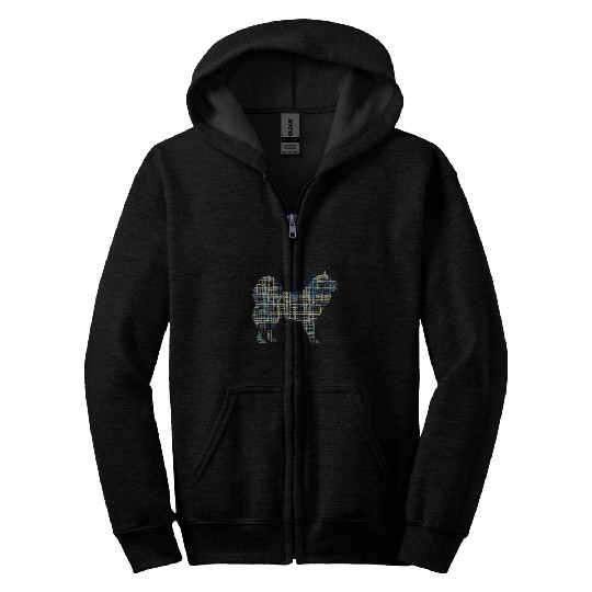 Dog Samoyed Silhouette Abstract Grid Pattern Zip Hoodies