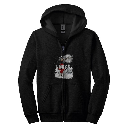 Dog Samoyed On Snow Christmas Moon Lighting Santa Hat17 Zip Hoodies