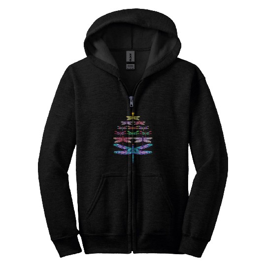 merry christmas dragonfly christmas tree xmass insect lover Zip Hoodies