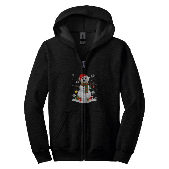 Dog Maltese Funny Snowman Maltese Dog Santa Hat Christmas Zip Hoodies