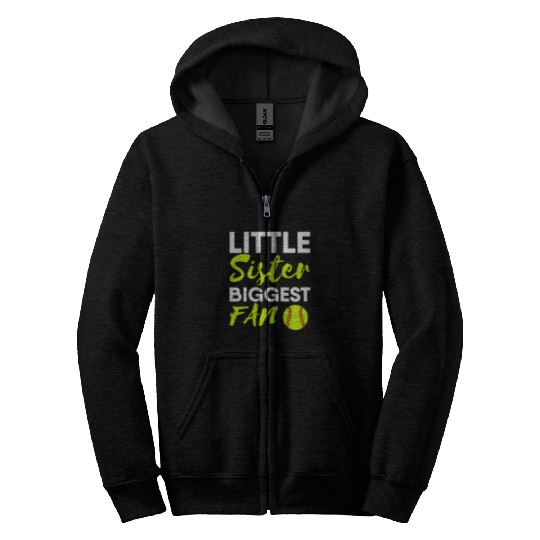 Little Sister Biggest Fan Sibling Family Matching Softball Zip Hoodies