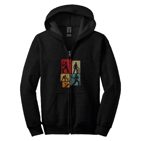 Funny Playing Cricket vintages Cricket Player Men Women Kids Zip Hoodies