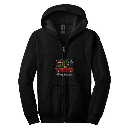 Dog Rottweiler Riding Red Truck Christmas Decoration Pajama Zip Hoodies
