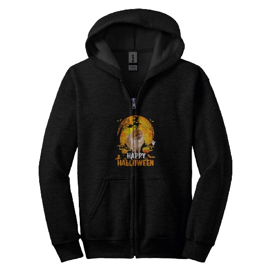 Dog Pomeranian Happy Halloween Day With the Moon And Pumpkin 133 Zip Hoodies