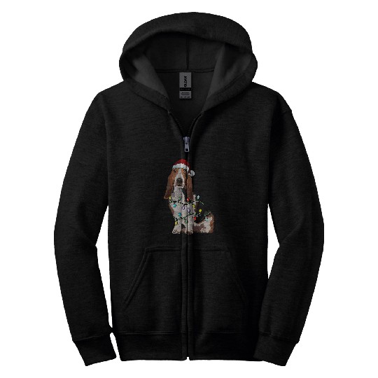 Dog Basset Hound Santa Christmas Tree Lights Xmas14 Zip Hoodies