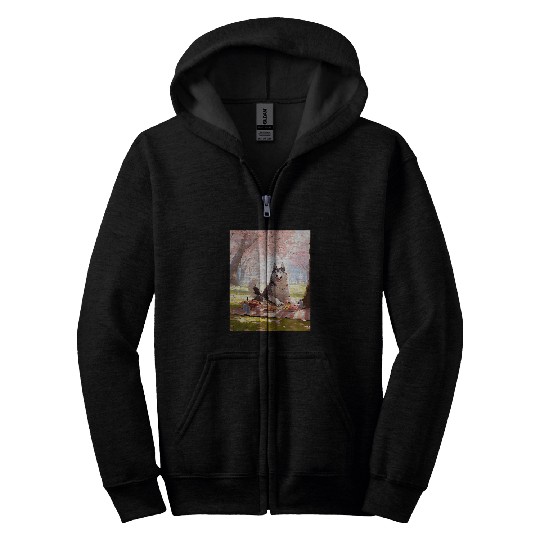 Husky Cherry Blossom Funny Dog Picnic Zip Hoodies