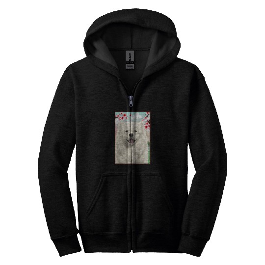 Dog Samoyed Japanese Cherry Blossom Sakura Flower Vintage Zip Hoodies