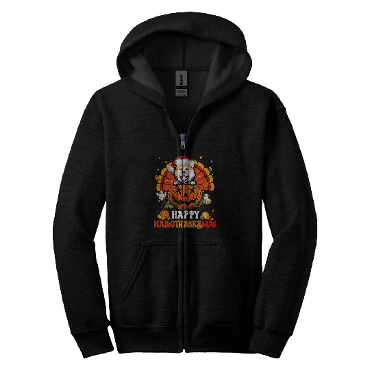 Dog Akita Happy Hallothanksmas Halloween Thanksgiving 209 Zip Hoodies