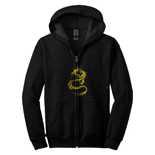 Chinese Dragon Fantasy Art Tattoo Gold Mythical Animal Men Zip Hoodies