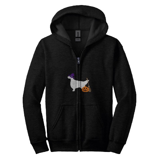 English Setter Halloween Dog Wearing Witch Hat Zip Hoodies
