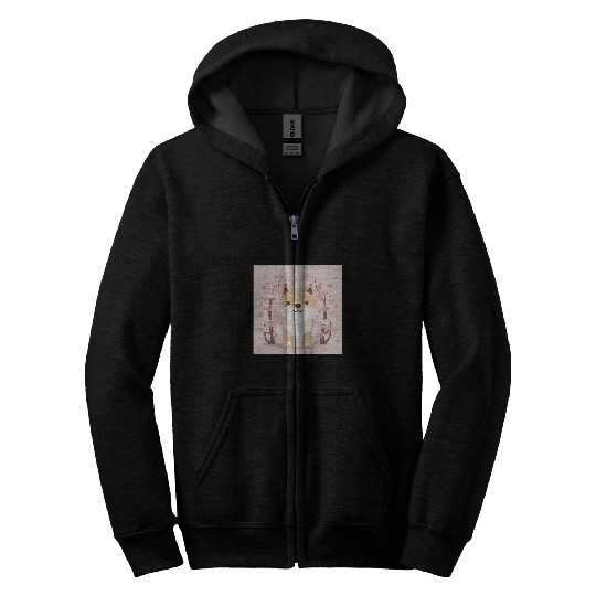 Cherry Blossom Design with Playful Shiba Inu Zip Hoodies