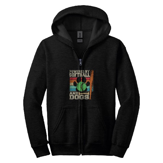 Funny Powered By Dogs and Softball Player Zip Hoodies