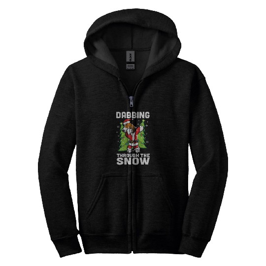 Dabbings Through The Snow Basset Hound Christmas Dog Zip Hoodies