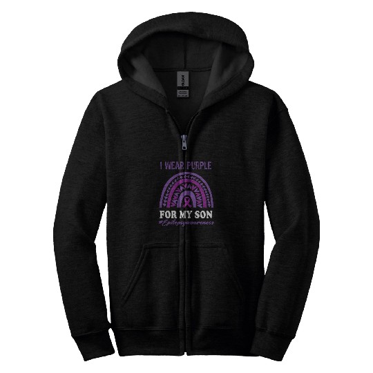 Epilepsy Awarness Rainbow I Wear Purple For My son Zip Hoodies