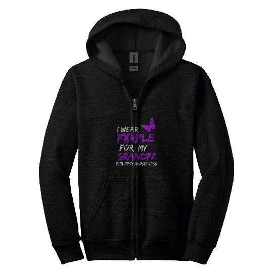 Epilepsy I Wear Purple For My Grandpa Ribbon Zip Hoodies