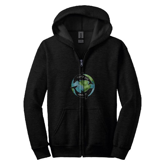 Earth Day Restore Earth Sea Dolphin Art Save the Planet Zip Hoodies