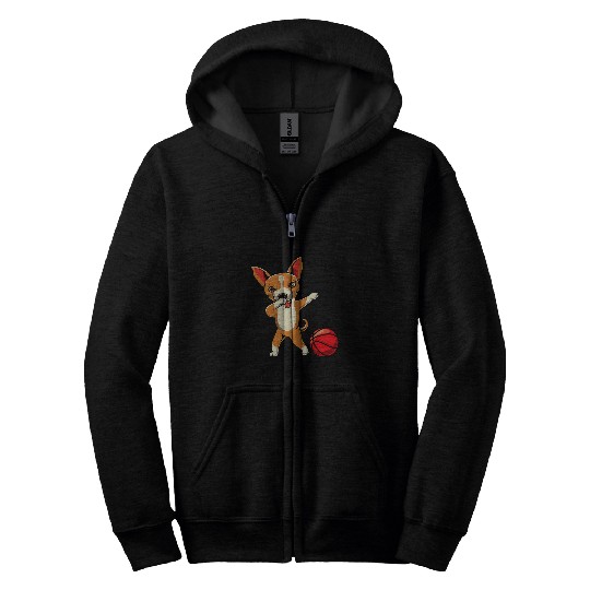 Cute Dabbings Chihuahua Dog Dab Kids Boys Basketball Gift Zip Hoodies