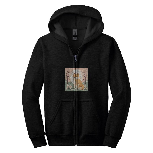 Charming Shiba Inu and Cherry Blossom Design Stylish Appeal Zip Hoodies