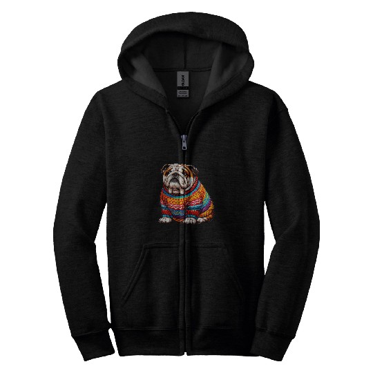 Fat Chubby English Bulldog Colorful Sweater Puppy Lover Zip Hoodies