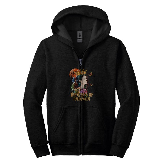 The Queen Of Halloween Loves Rose Butterfly For Women Zip Hoodies