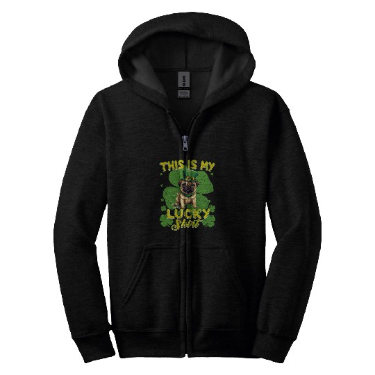 Cute Pug Dog Saint Patricks Day Celebration Zip Hoodies