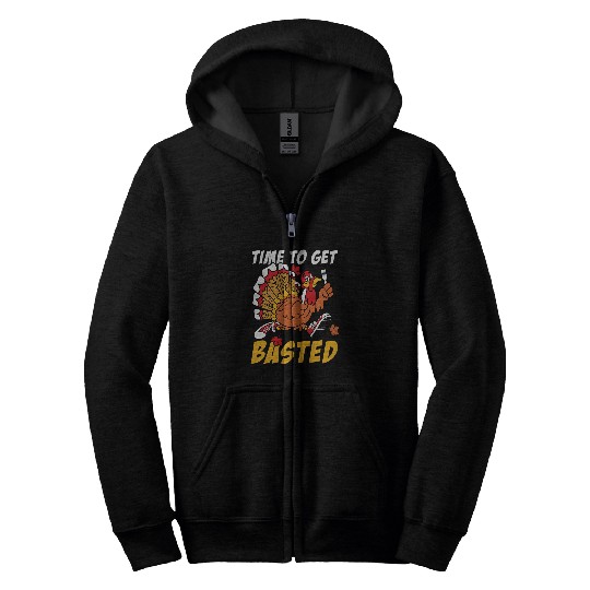 Time To Get Basted Turkey Thanksgiving Autumn Fall Retro Zip Hoodies