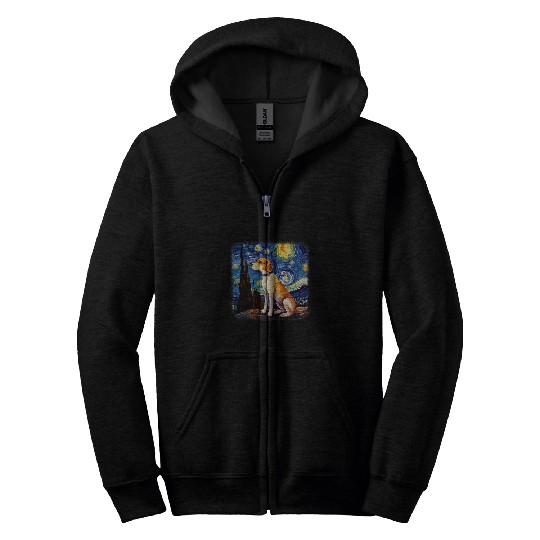 Dog in starry night van gogh Beagle Zip Hoodies