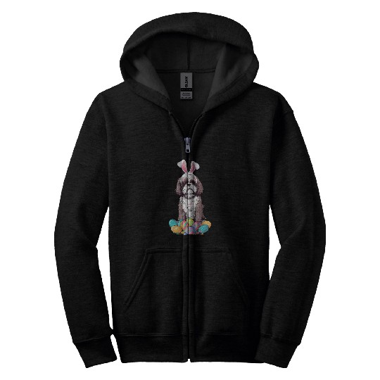 Cute Bunny Shih Tzu Dog with Eggs Easter Day Zip Hoodies
