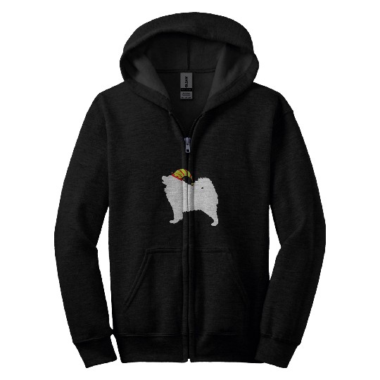 Dog Samoyed Elf Hat Christmas Dog Zip Hoodies