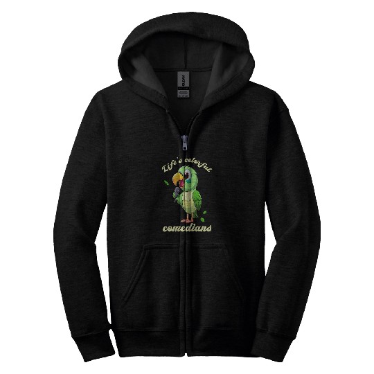 Parrot In Comic Look Microphone Zip Hoodies