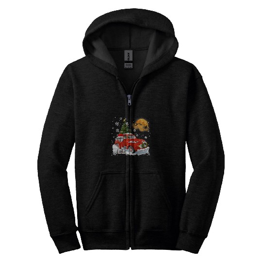 Dog Husky vintages Wagon Red Truck Christmas Tree Pajamas117 Zip Hoodies
