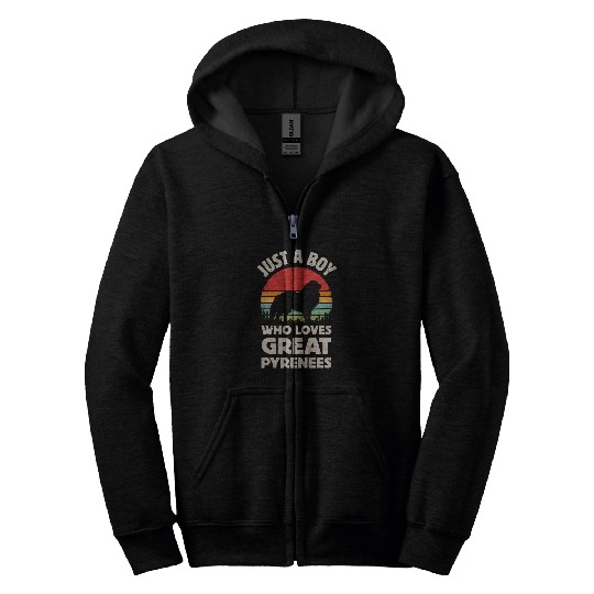Great Pyrenees Just A Boy Who Loves Retro vintages Sunset Zip Hoodies